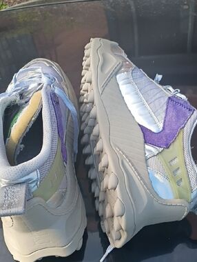 Off / Chunky Metallic Silver Sneakers with Purple & Neon Green Accents